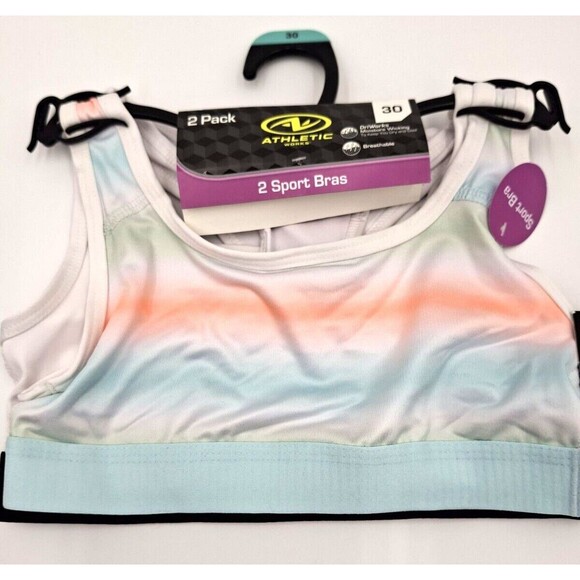 ATHLETIC WORKS 2 PACK RACERBACK SPORTS BRAS BAND SIZE 30 GIRL'S SIZE S - Picture 1 of 9